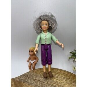 Mattel 2006 Fisher Price Loving Family Dollhouse Grandma Doll and Baby Preowned